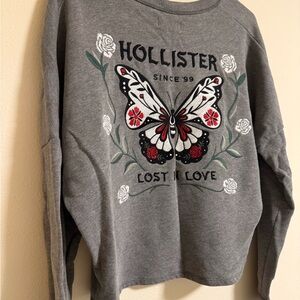 Hollister Gray Butterfly embroidered Sweatshirt